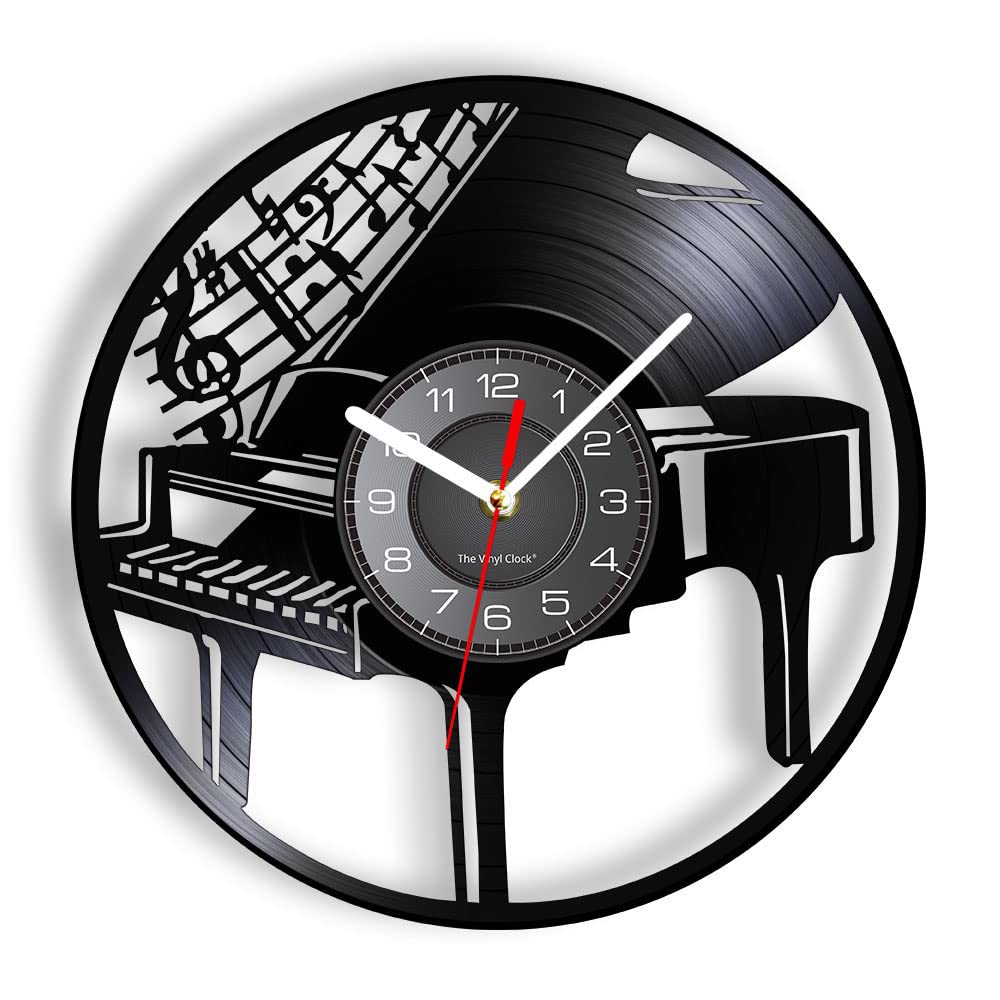 Horloge murale en vinyle sculptée au piano avec design notes de musique