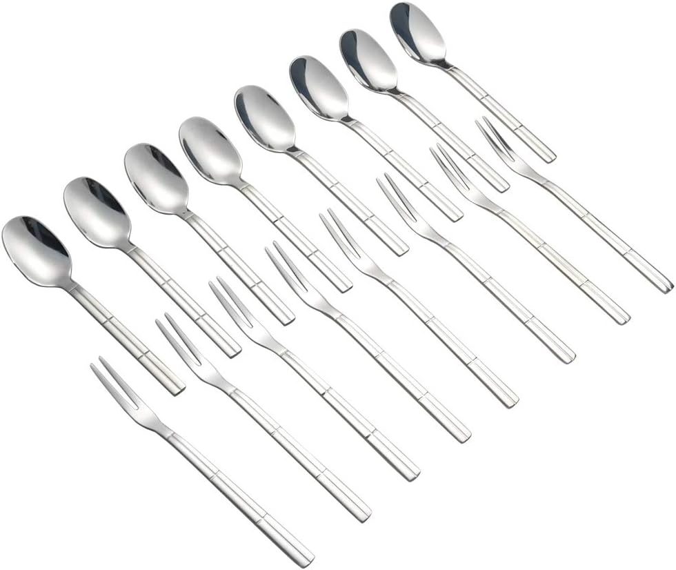Hokky 8 Pieces Coffee Spoons and 8 Pieces Fruit Forks Set, Stainless Steel Mini Forks Spoons Set