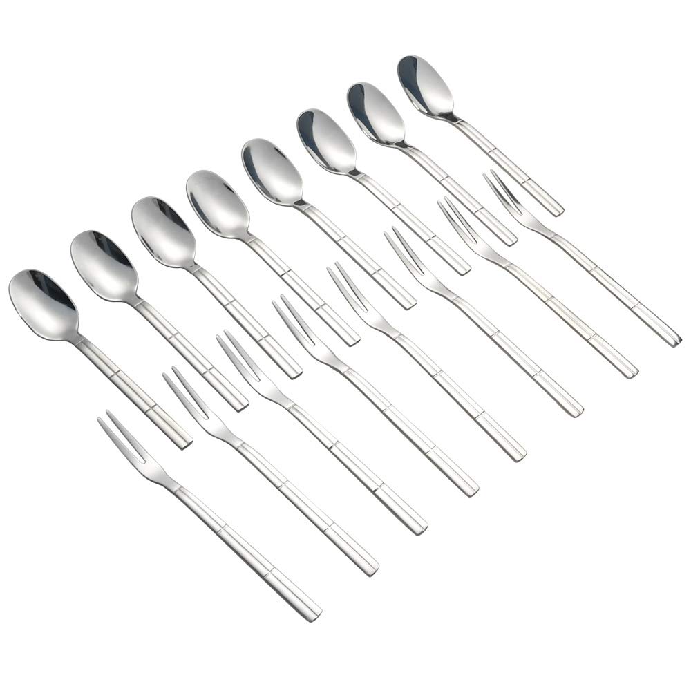 Hokky 8 Pieces Coffee Spoons and 8 Pieces Fruit Forks Set, Stainless Steel Mini Forks Spoons Set