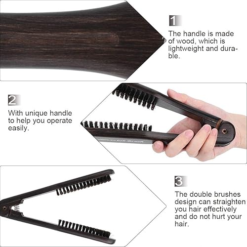 Miniatura 2 de Pinza para el cabello, peine profesional de peluquería de madera, peine alisador de pelo doble con cepillos dobles, herramienta alisadora de pelo