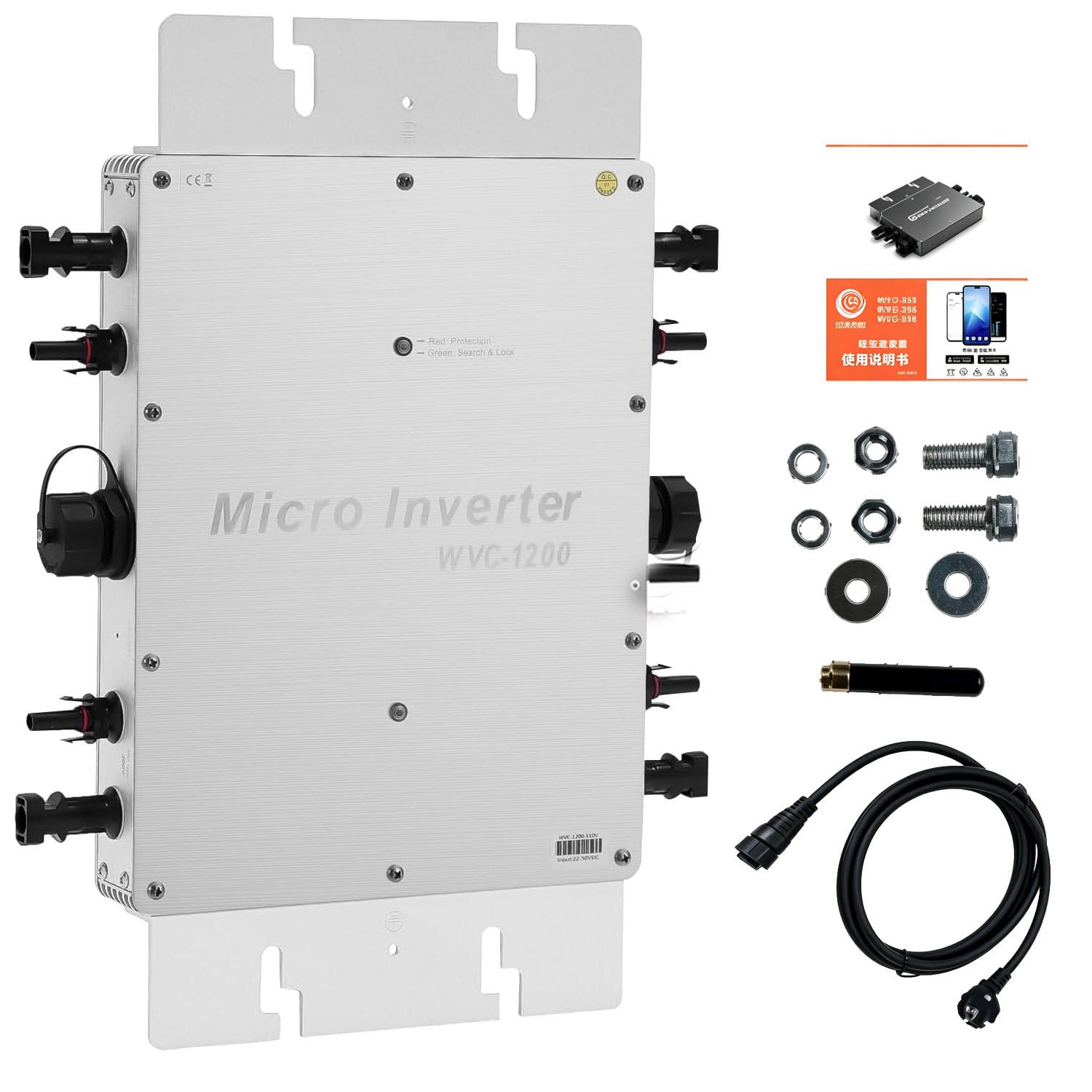 Automatyczny mikroinwerter solarny AC110V/220V, wbudowany moduł MPPT i WiFi, wodoodporny inwerter sieciowy IP65 do instalacji solarnych na zewnątrz apartamentów i willi 1200W