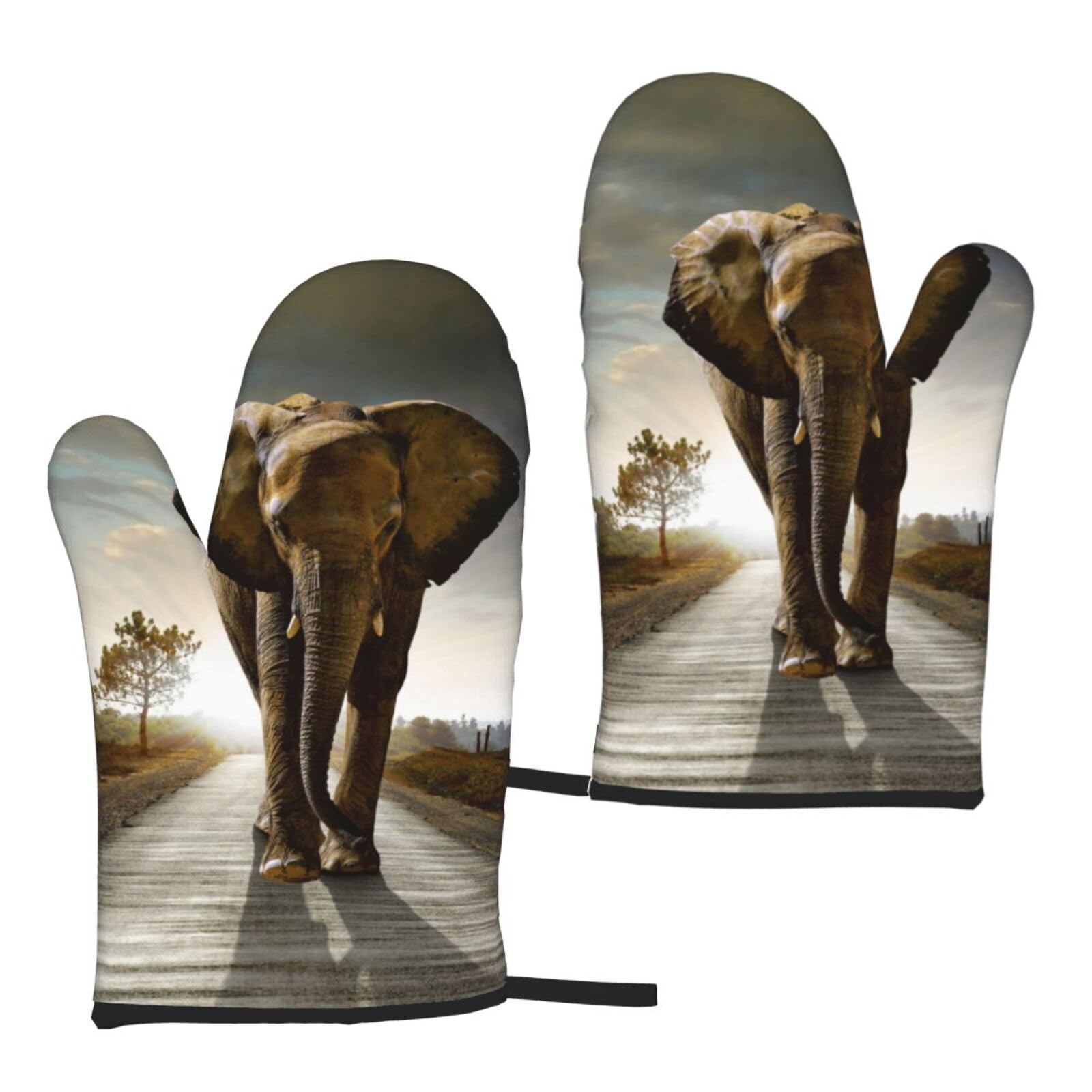 LAMAME 3D Elefant gedruckt Ofenhandschuhe Hitzebeständige Ofenhandschuhe Isolierte Handschuhe Küche, Haushalt & Wohnen