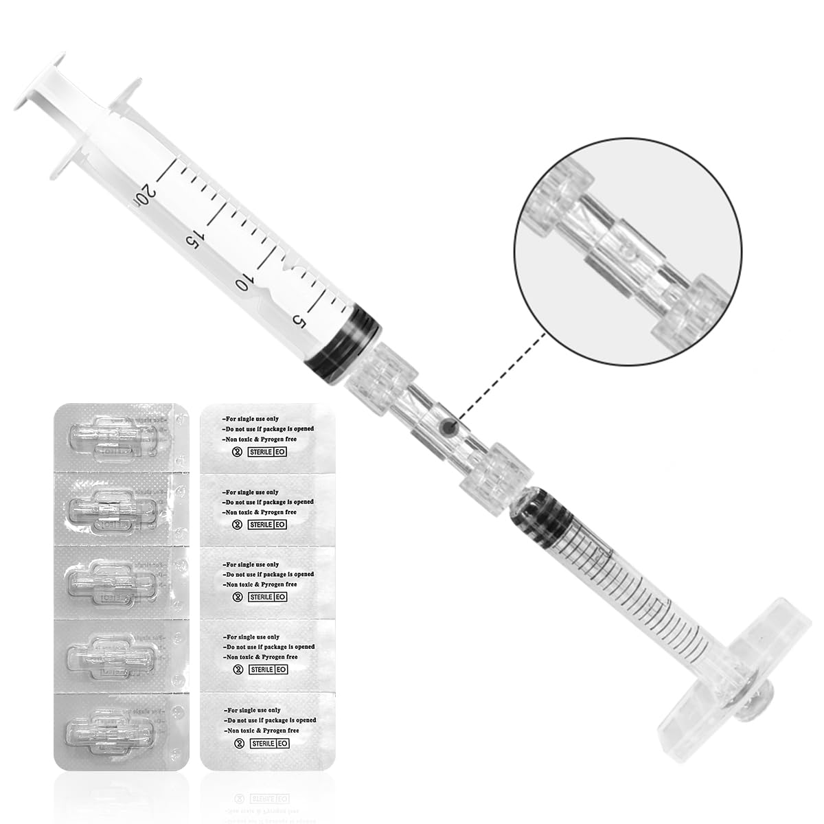 Luer-Lock-Adapter, Buchse auf Buchse für Übertragung, sterile Einzelverpackung (1 Box, 100 Stück)