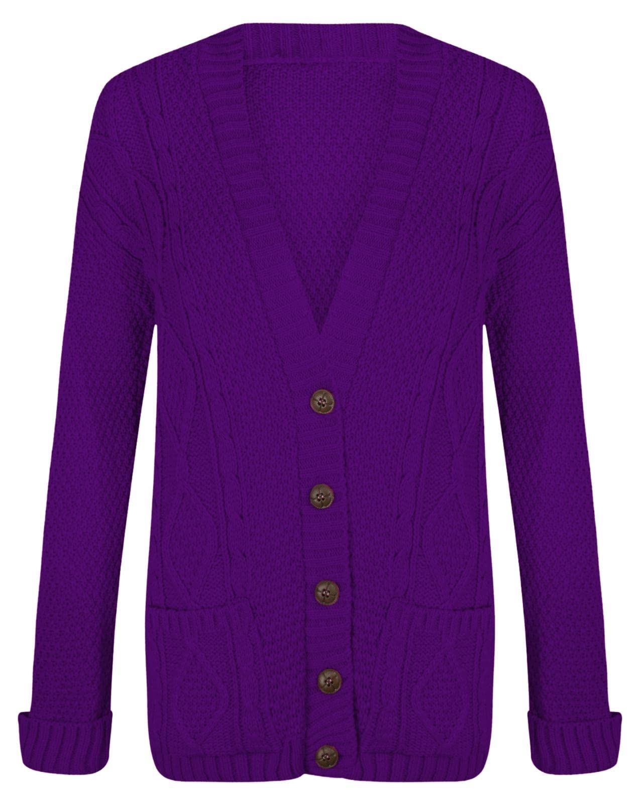 Hamishkane Women's Purple Hamishkane® Winter Chunky Cardigans For Uk, Warm Long Sleeve Jumpers, V-Neck Long Cardigan With Buttons Casual And Daily Knitwear Cardigans
