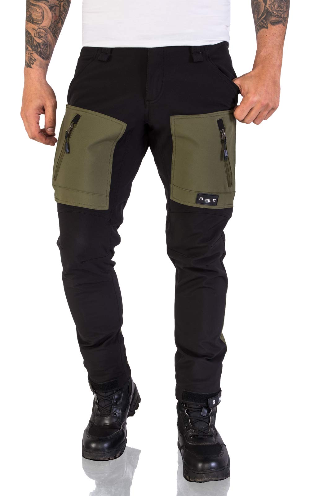 Rock Creek Herren Softshell Hose / Rock Creek Herren Softshellhose – Washed Schwarz-DGrün (M)