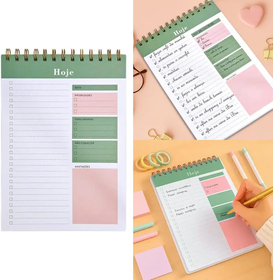 Planner Diário 50 Folhas Espiral – Agenda Planner de Organização Diária - Planner para Tarefas, Estudos, Trabalho, Planejamento de Rotina e Metas - Leal (Verde)