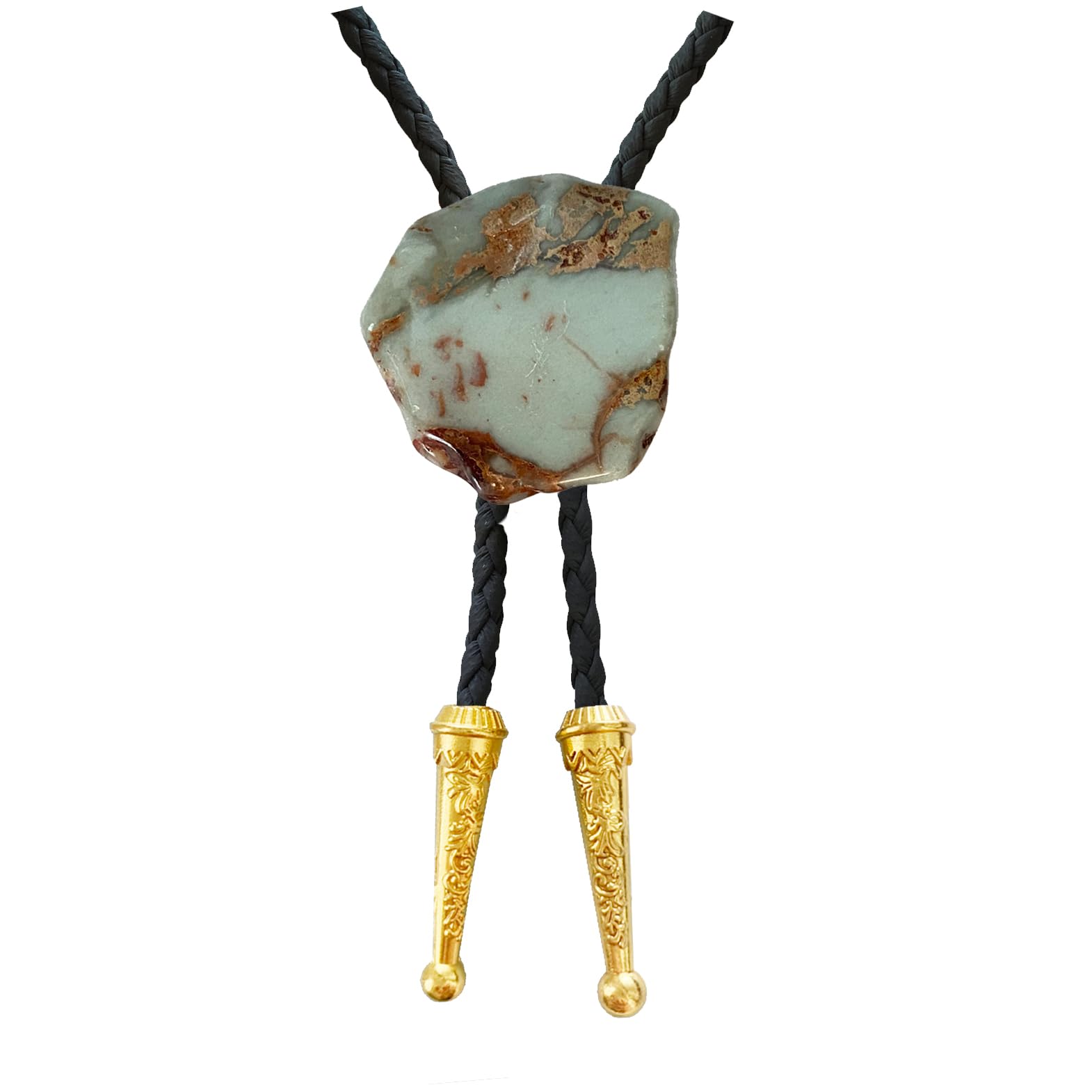 Daisy Del Sol Gemstone Bolo Tie Braided Vegan Faux Leather Natural Stone Gold Handmade Necklace Adjustable Boho Western Jewelry