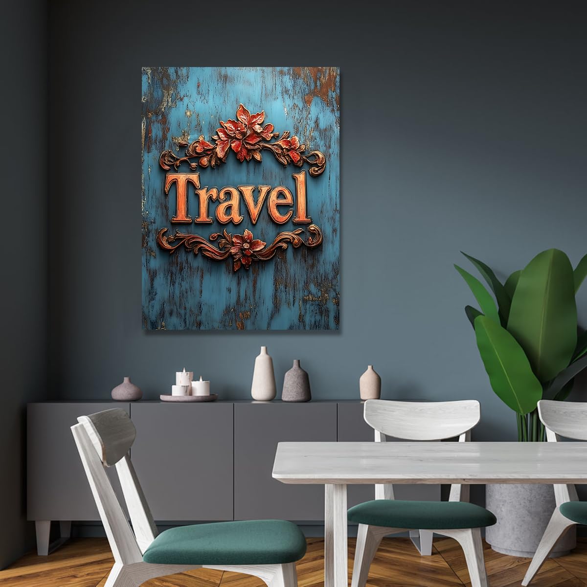 Via Vela Vintage podróż płótno relief kwiaty dekoracja 70 x 110 cm