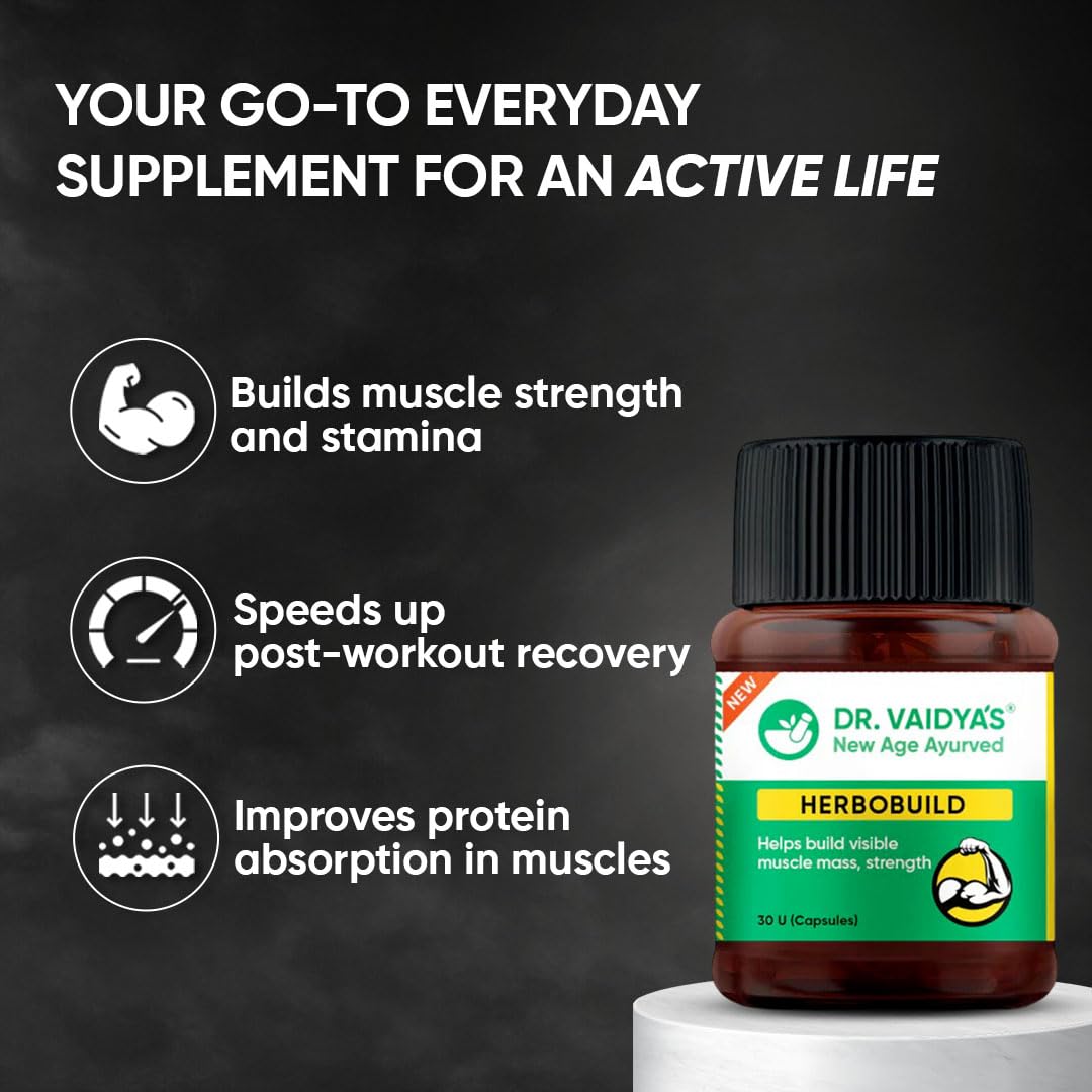 Dr. Vaidya’s Herbobuild Mass Gainer for Men | Ayurvedic Weight Gainer Capsules for Muscle Gain, Strength & Stamina | Safe & Natural Mass Gainer for Men – 30 Capsules (Pack of 3) 2