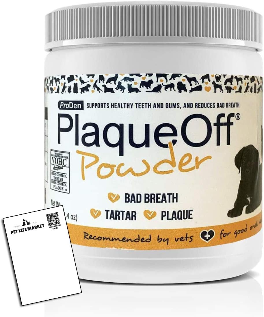 PlaqueOff Powder Supports Normal, Healthy Teeth, Gums, and Breath Odor for Cats and Dogs 180 g