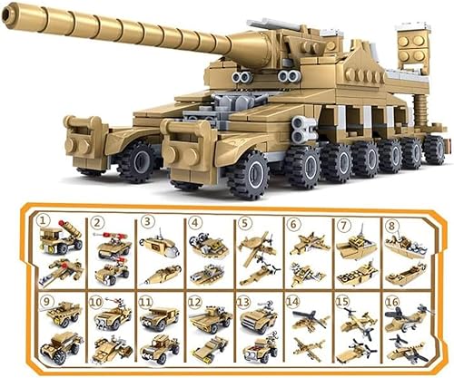 Miniatura 3 de ENHANA 16 en 1 bloque de construcción del ejército tanque de juguete de construcción de tanque de mamut con vehículos tácticos, tanques militares,