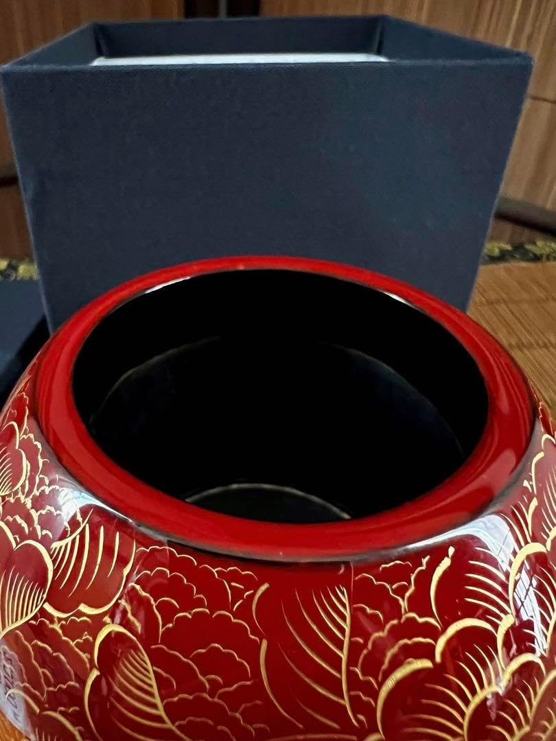 輪島塗り ぼかし 牡丹 沈金工法 三足 沈金牡丹 香呂 共箱