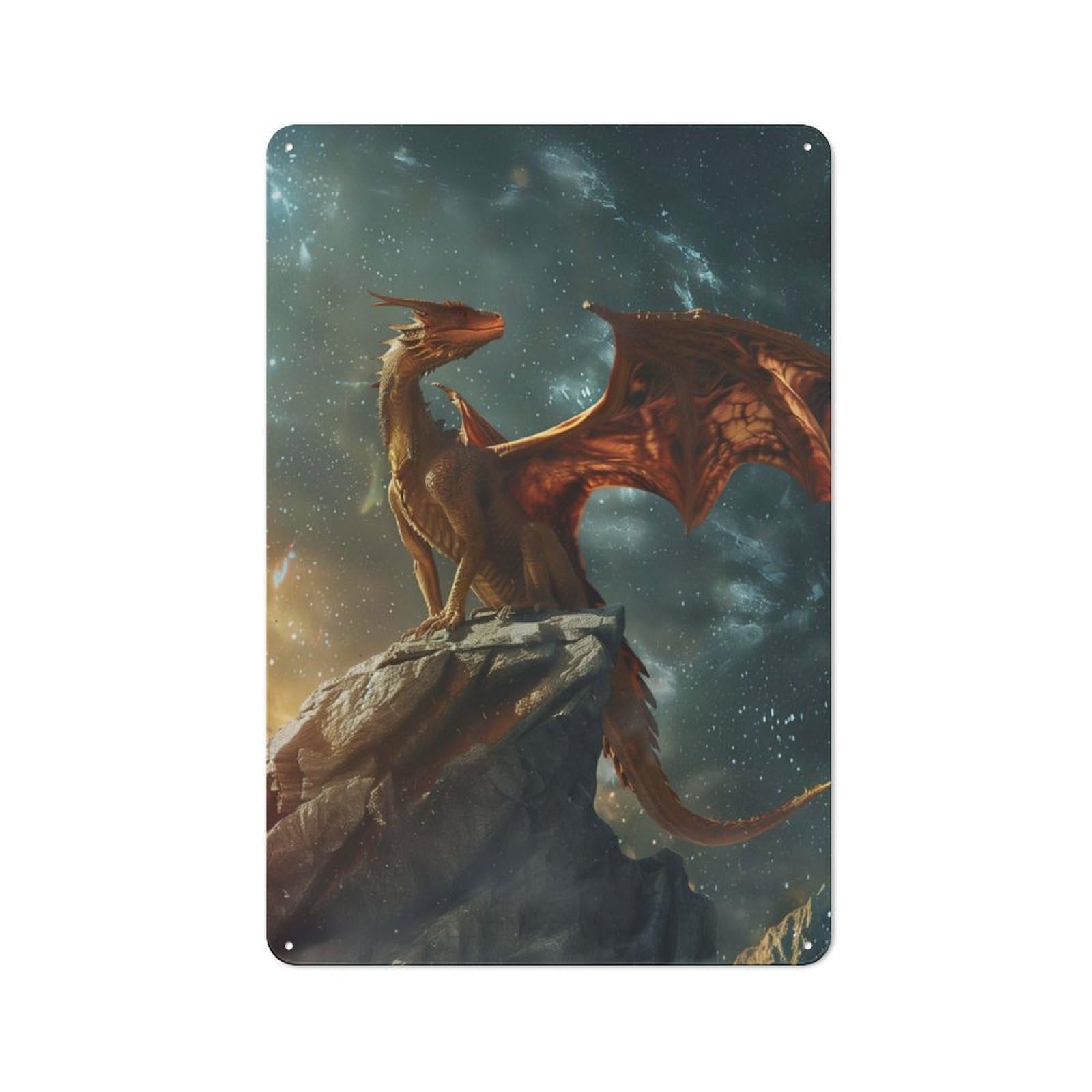 Junmoney Realistic Mystical Dragon Vintage Tin Sign 30X20cm With For Guest Room Or Hallway, Suited To Wall Displays In Guest Rooms And Hallways