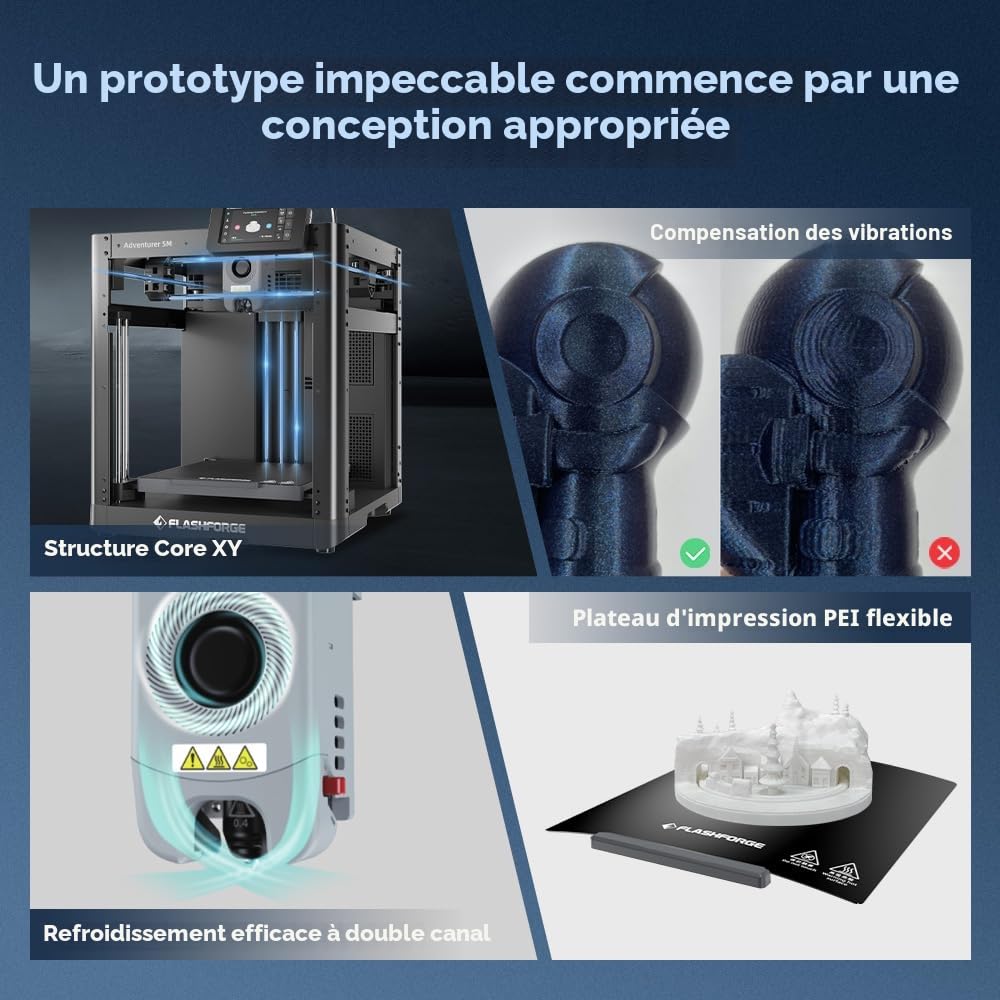 FLASHFORGE Adventurer 5M Imprimante 3D, Complet Calibrage-Auto Imprimer, 1-Clic Max 600mm/s Vitesse, Tous-Métal CoreXY Structure Impression Précise, Entretien Facile Buse, Imprimer Taille220x220x220mm