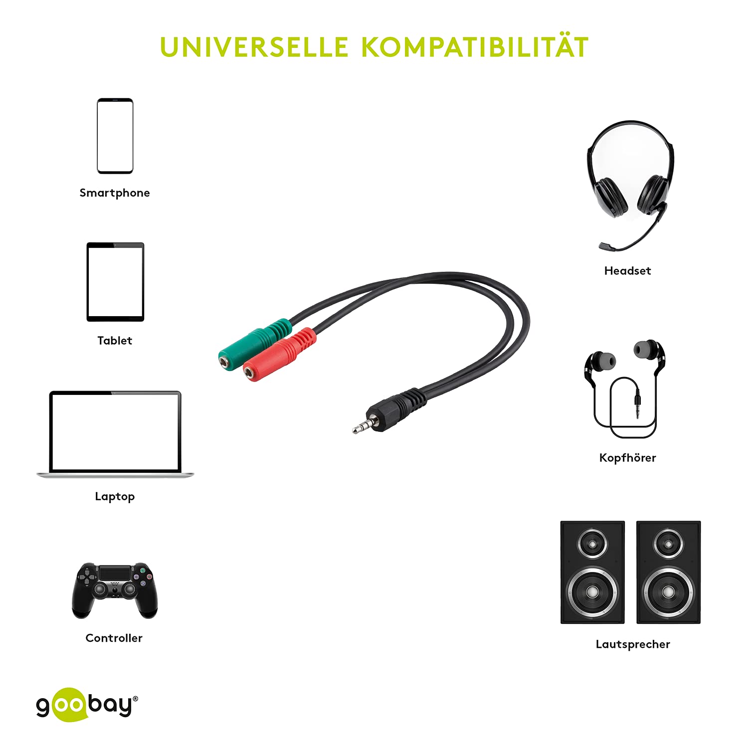 Goobay Y-Adapter 3,5 Mm – 4-polig Auf 2x 3-polig, 0,3 M, Für PC-Headsets & Smartphones