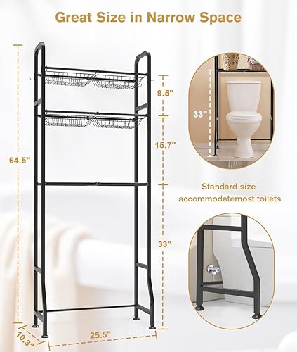 Miniatura 2 de Fandature Estante de almacenamiento sobre el inodoro con estante de 3 niveles para baño, organizador independiente sobre el inodoro con 6 estantes
