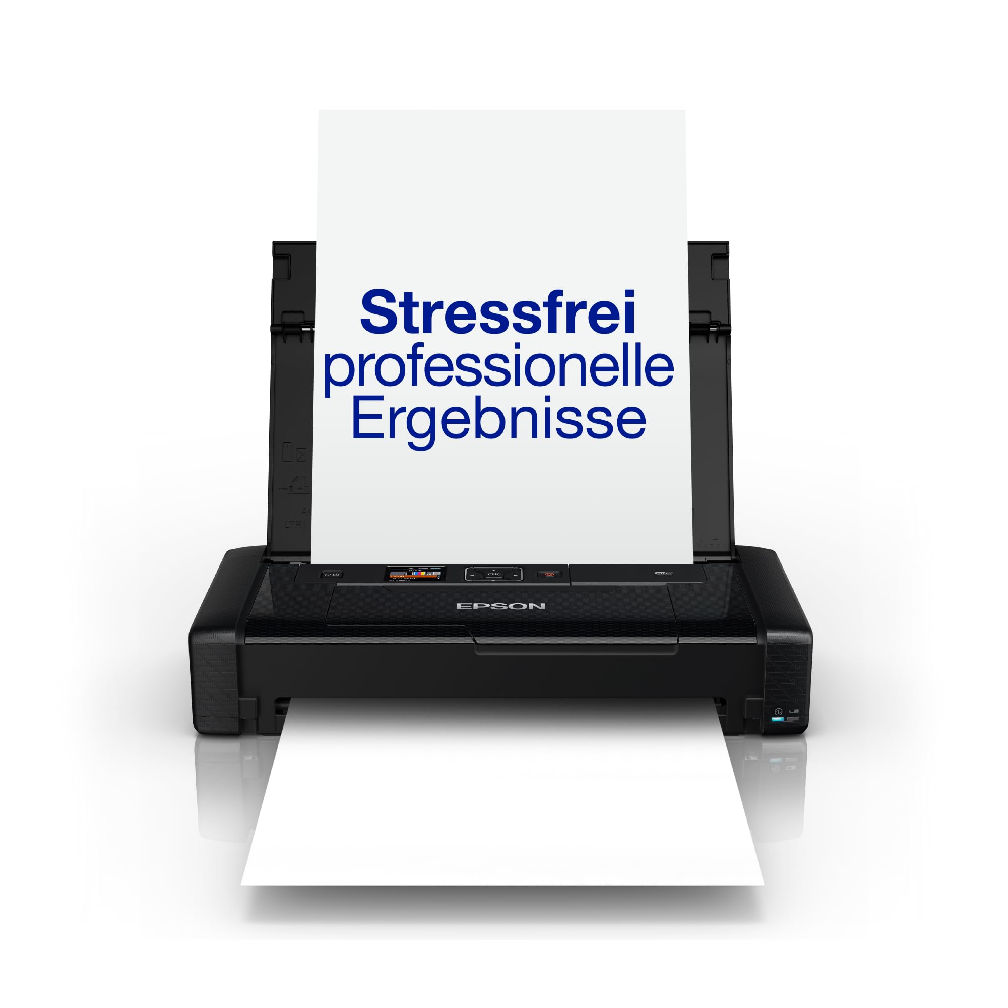 Epson WorkForce WF-110W tragbarer Tintenstrahldrucker (DIN A4, WiFi Direct, Drucker, mobiles Drucken, USB, integrierter Akku, nur 1,6 kg Gewicht) schwarz