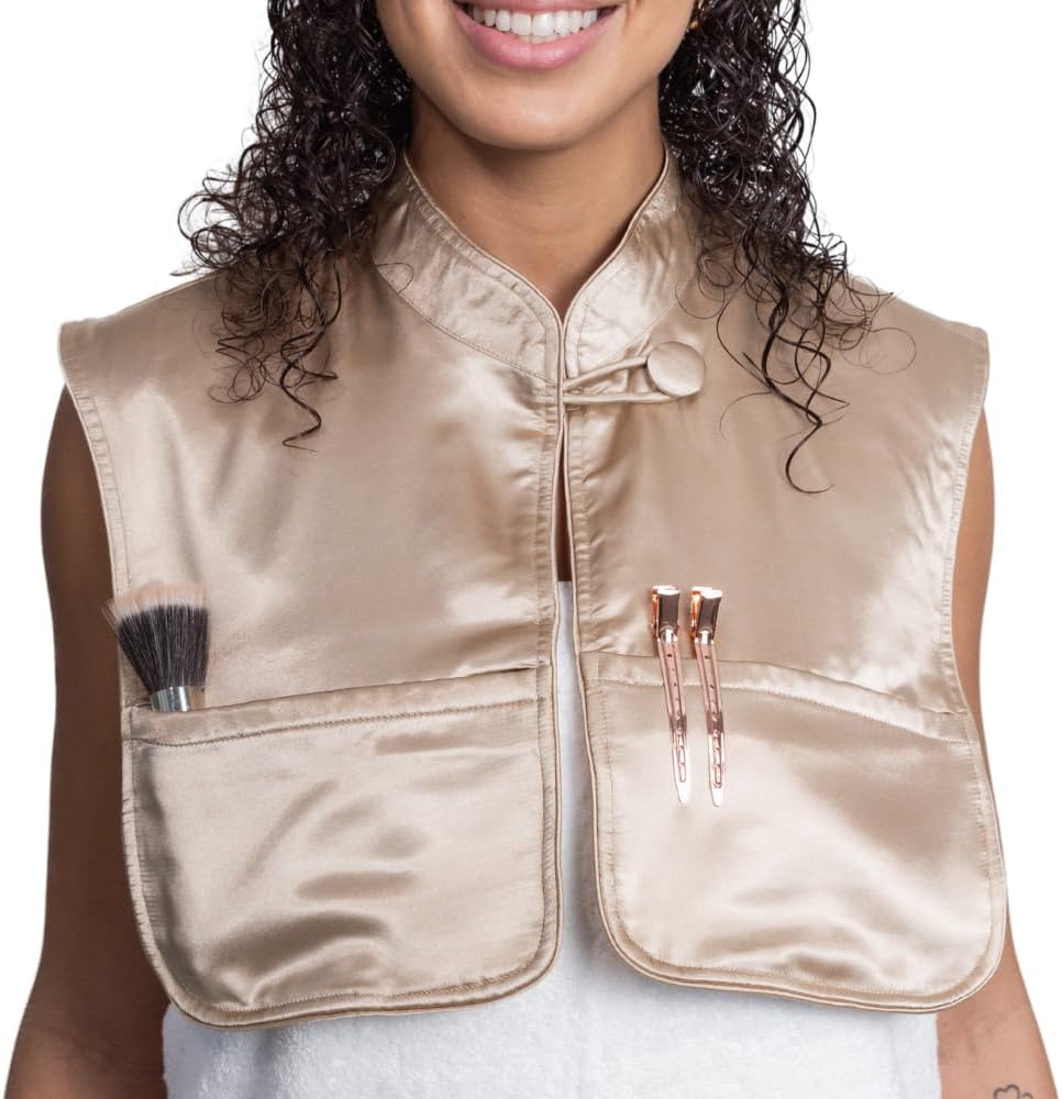 MONII Beauty Cover – Hands-Free Hair & Makeup Protection, Satin + Cotton, Wet Hair Wash Day Air Dry Shoulder Cover for Women