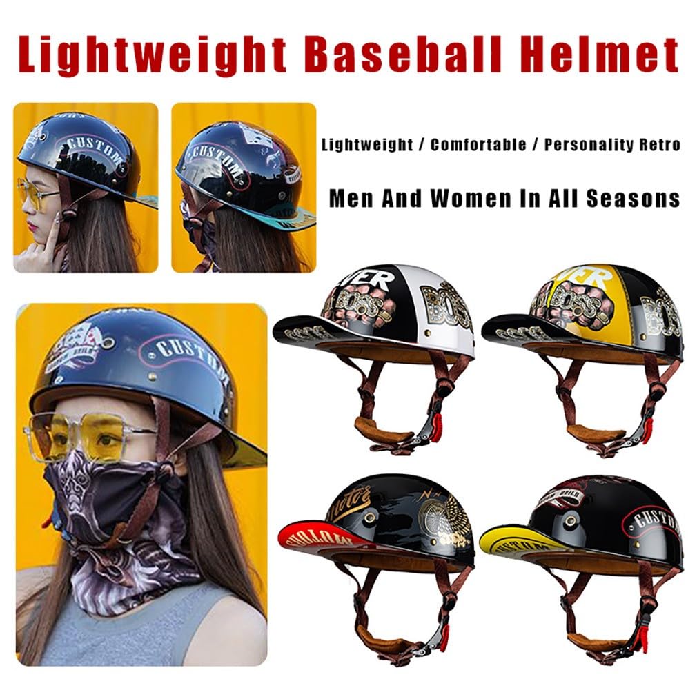 Volwassenen Baseball Cap Motorfiets Half Helm Jet Helm ECE Goedgekeurd Open Gezicht Helmen Half Shell Helm Cruiser Chopper Scooter Helm Quick Release Gesp Volwassen Voor Mannen Vrouwen