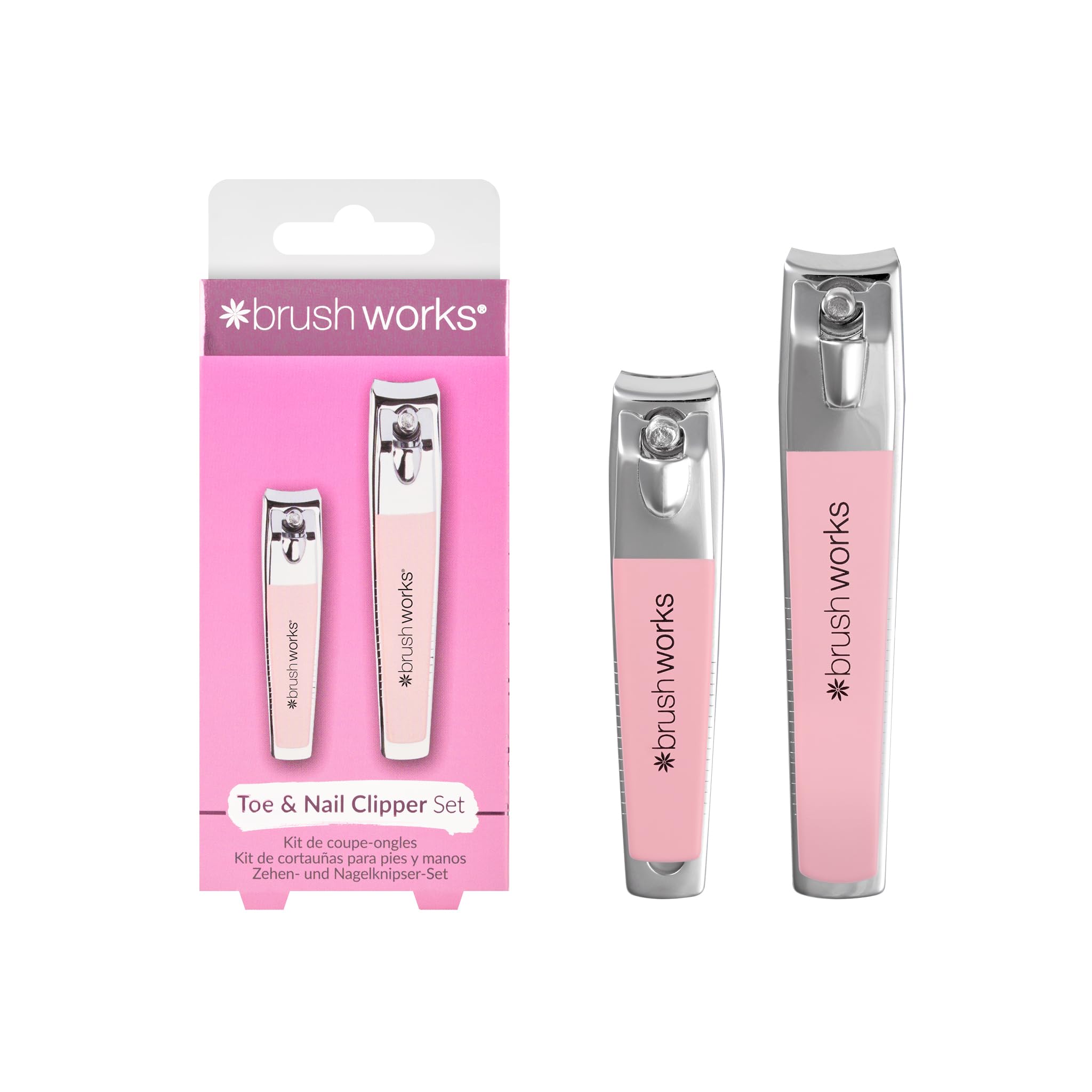 Brushworks Toe & Nail Clipper Set, Pink, 2 Count