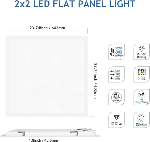 Miniatura 6 de CycevSun Luz LED de pantalla plana de 2 x 2, luz de techo abatible 3000K 4000K 5000K 3 temperaturas de color seleccionables y 0-10 V regulable,