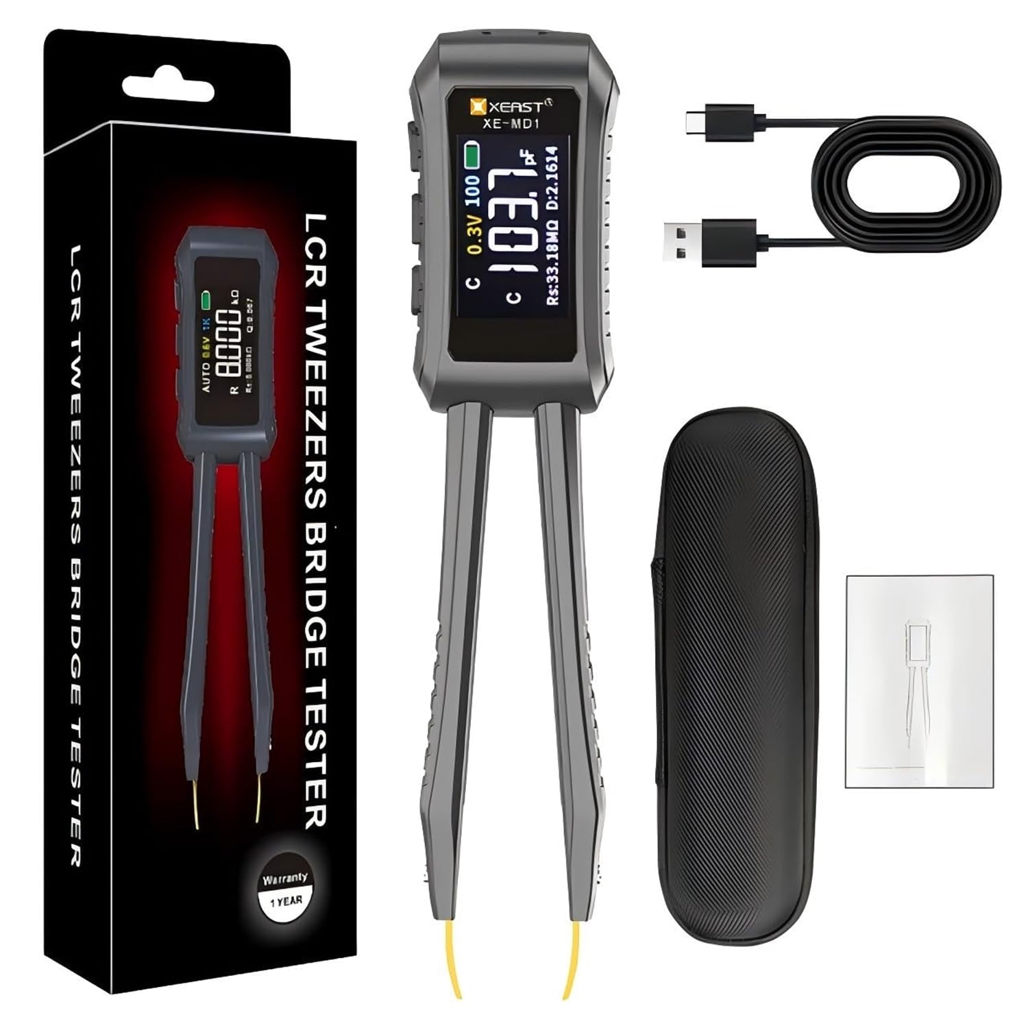 Misuratori digitali LCR 10KHz - Multimetro per resistenza, condensatore, induttanza, ESR, tensione, frequenza e diodo con rilevamento automatico del componente, tester SMD