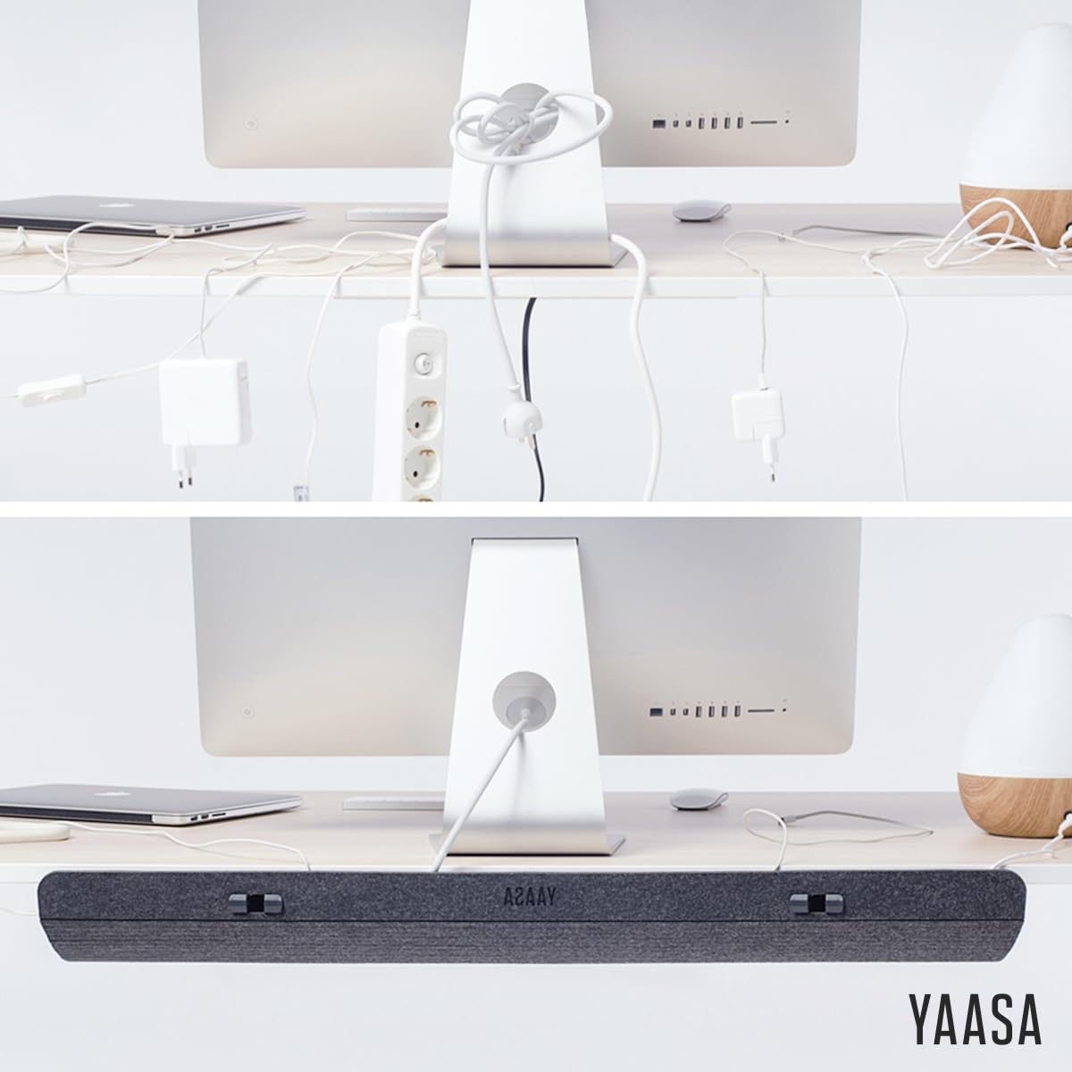 Yaasa Cable Management S/M, Kabelkanal aus Filz, Grau, Desk Organizer Büro | 9-15L Volumen anpassbar, Montage under desk oder over edge ohne Bohren, für sauberen Arbeitsplatz, Kabelorganisation Tisch