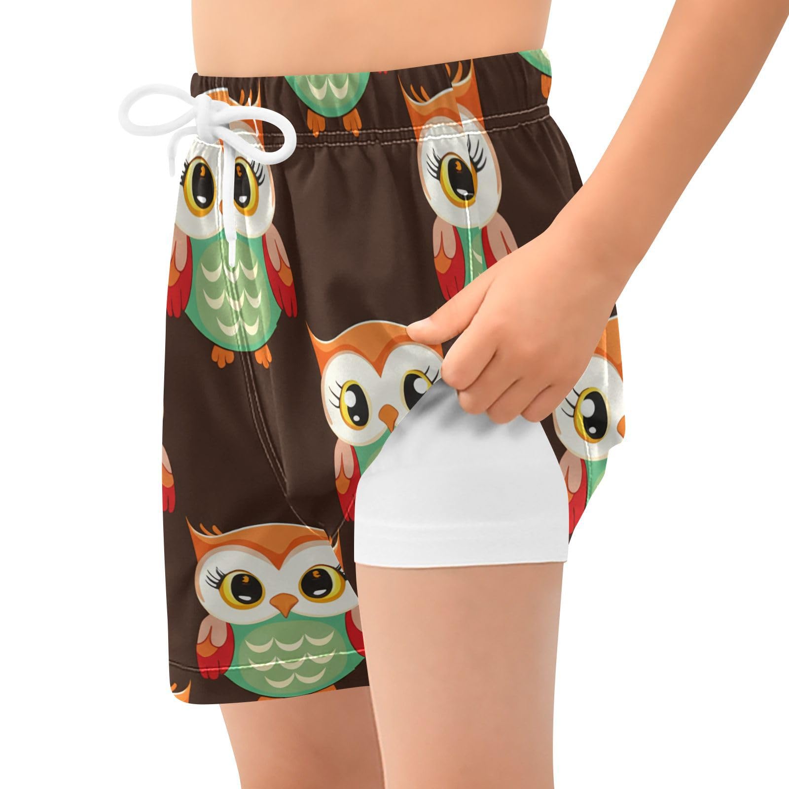 YANENDIE Boy Swim Trunks with Compression Liner Cozy Night Owls Boys Swim Shorts Quick Dry Beach Shorts