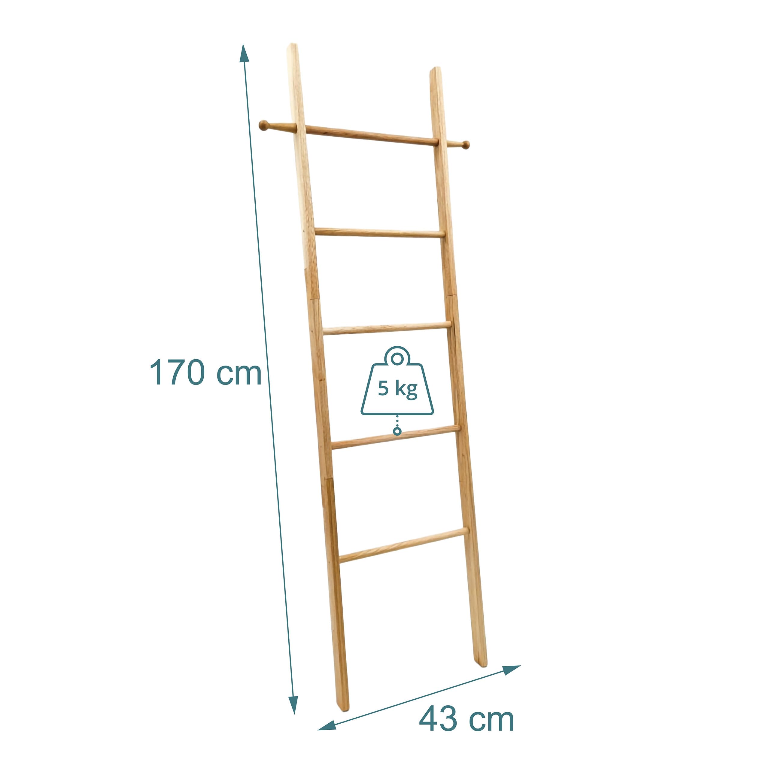 Relaxdays Portasciugamani Scala, 5 pioli, per asciugamani da bagno | 170 x 43 cm, noce, naturale