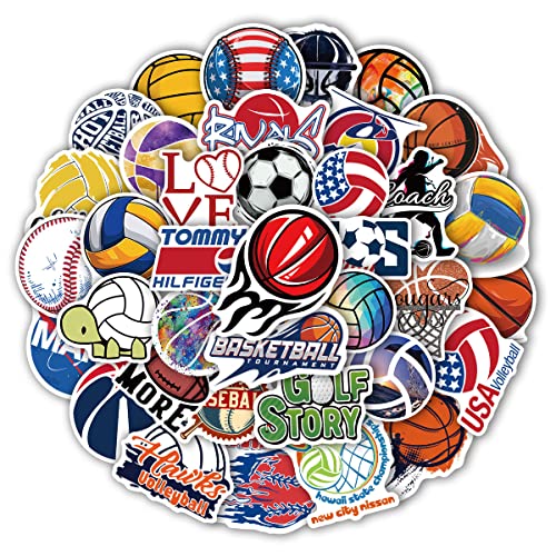 Sports Stickers 50PCS Sport Gift,Sports Stickers for Water Bottles,Basketball,Baseball,Football,Volleyball,Soccer,Stickers Sports,Stickers for Teens/Kids(Sports Stickers)