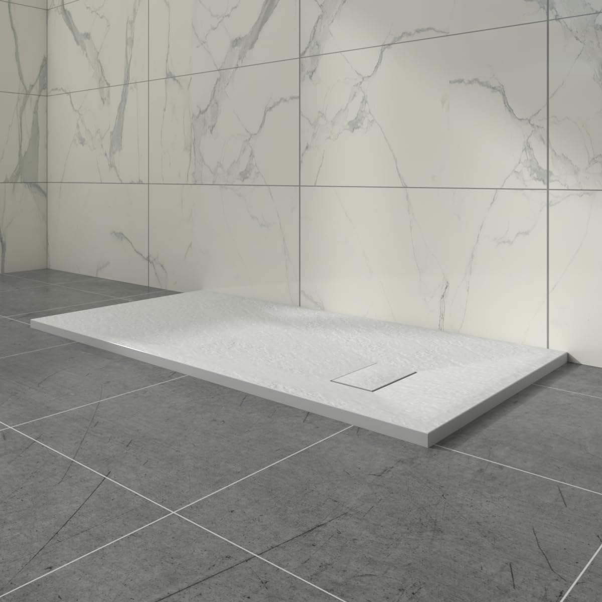 Aquariss SMC Slate Effect Shower Enclosure Tray 1300x700mm Rectangular Wetroom Shower Base White