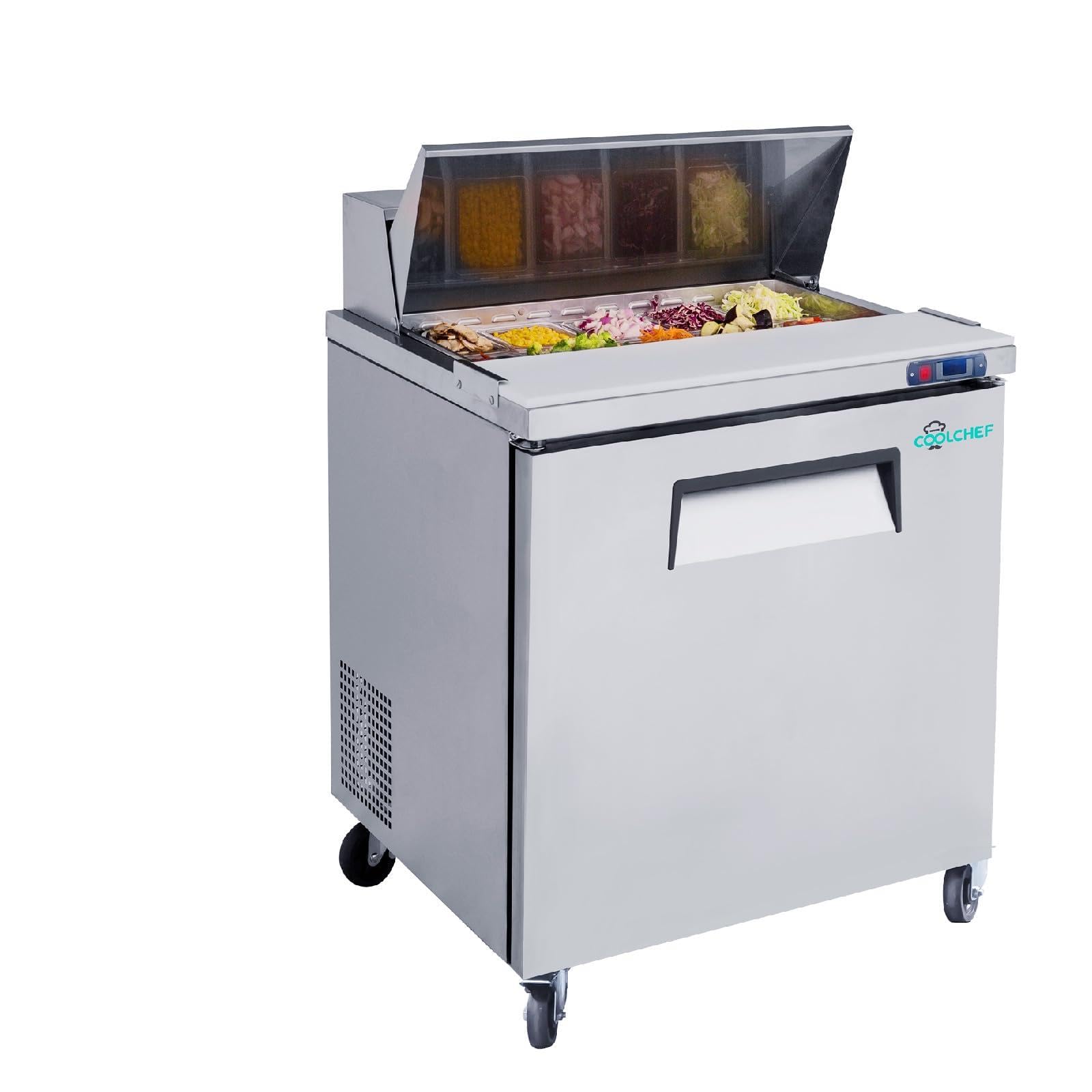 28" Coolchef Mega Top Refrigerated Sandwich Prep Table.ETL, NSF &amp; DOE Certified. Energy Efficient, Commercial-Grade. Easy to Clean &amp; Maintain.Stainless Steel Construction