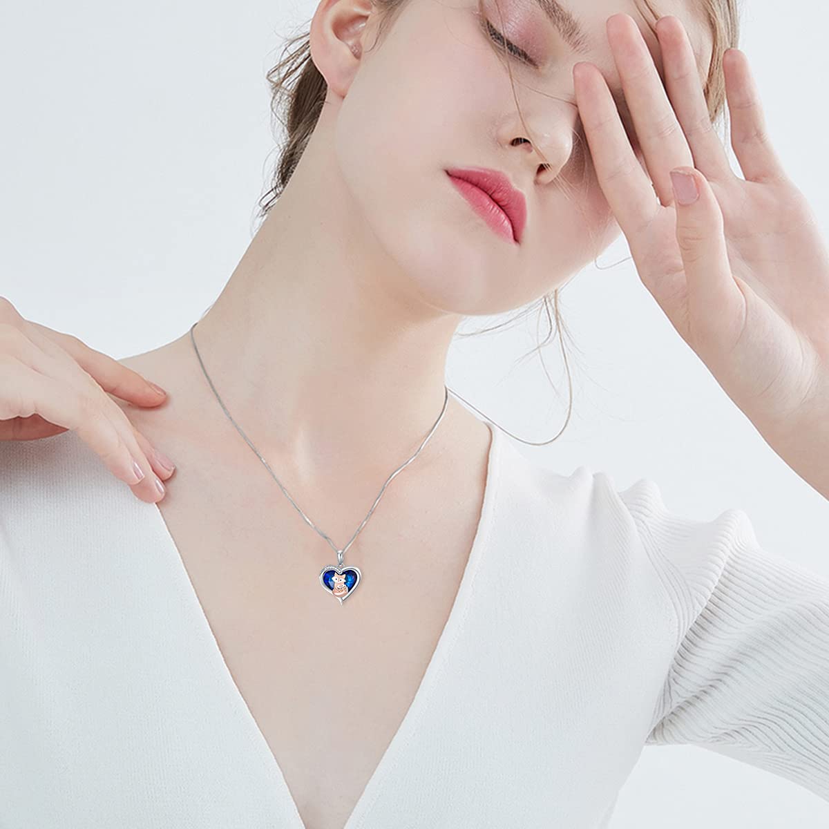 Collana con ciondolo volpe per donne e ragazze argento sterling 925 madre figlia volpe collana di cristallo compleanno festa della mamma gioielli regali per mamma figlia moglie amanti della volpe