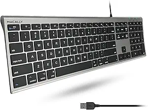 Macally Ultra-Slim USB Wired Computer Keyboard - Works Great as Both a Windows or Wired Mac Keyboard - Compatible Full Size Apple Keyboard with Numeric Keypad for Mac mini, iMac, MacBook - Space Gray