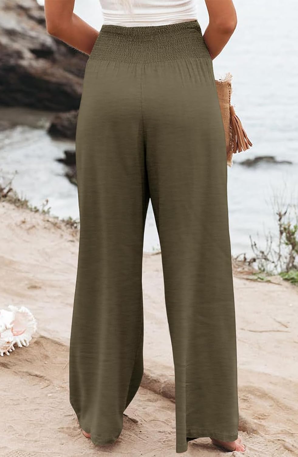 Womens High Waisted Wide Leg Palazzo Pants Casual Lounge Boho Flowy Pants with Pockets - Image 5