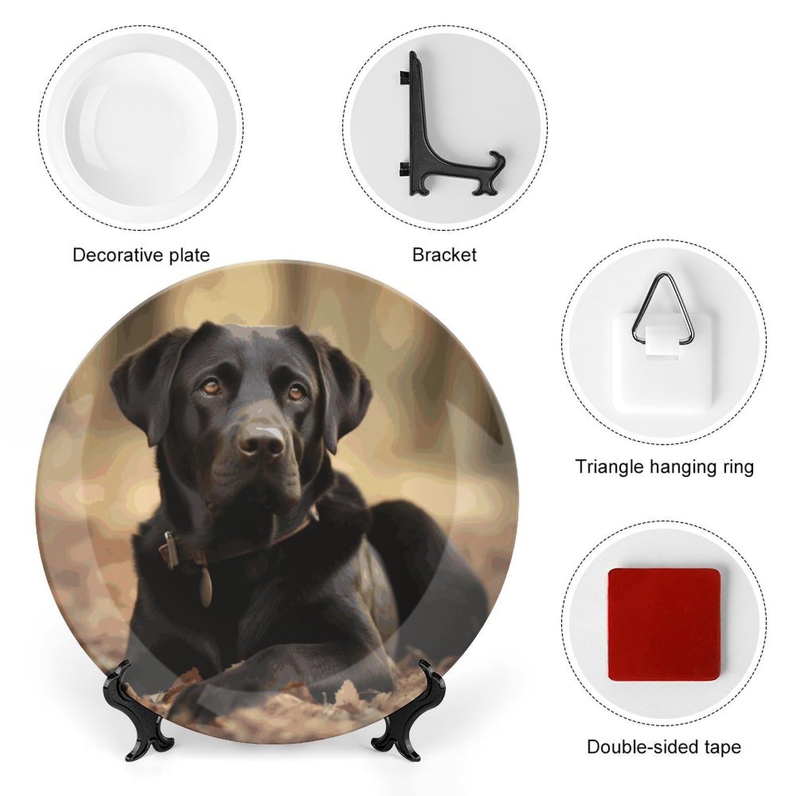 Piatti decorativi in ceramica da 20,3 cm, con simpatico cane labrador, piatti decorativi in porcellana con espositore fatto a mano, ornamento in ceramica per casa, cucina, camera da letto