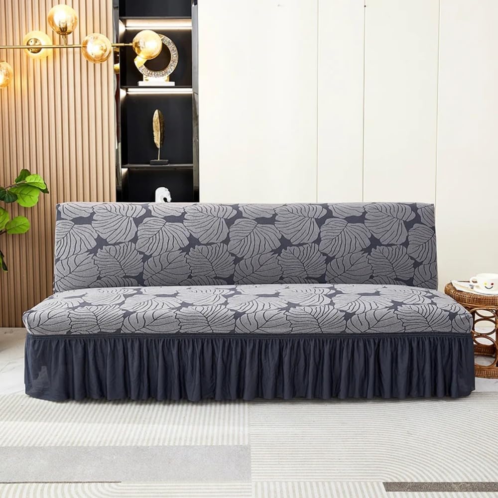 Sofa cover clic clac Jacquard premium extensible gris avec jupe de finition salon