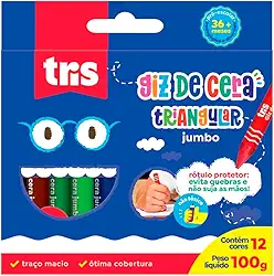 Giz De Cera Jumbo Triangular 12 Cores - Tris