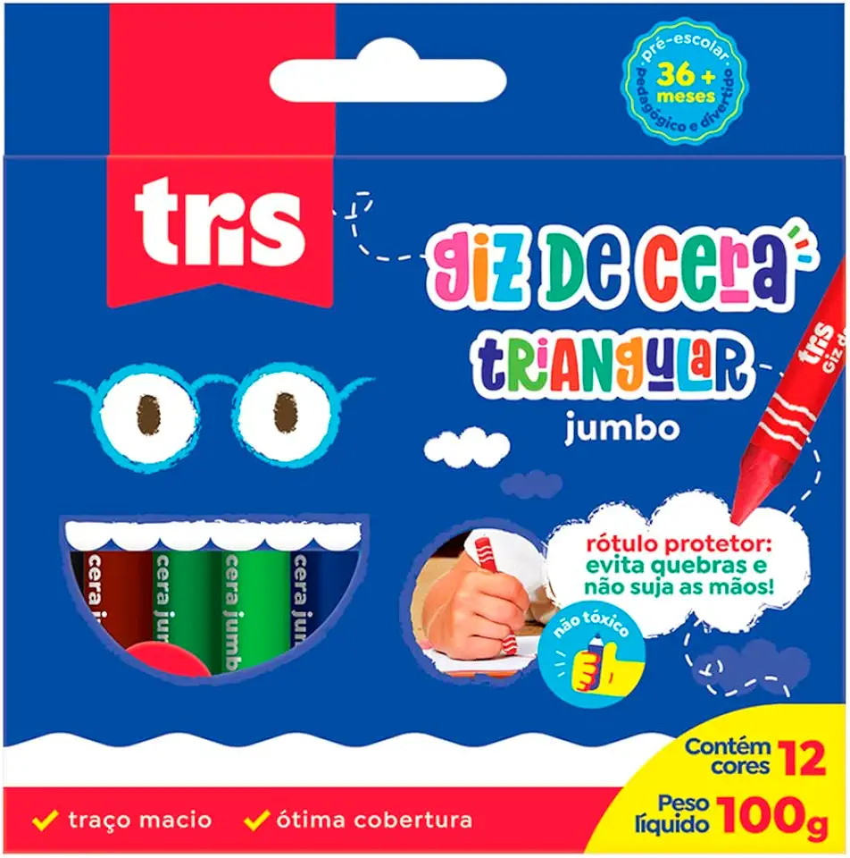 Giz De Cera Jumbo Triangular 12 Cores - Tris