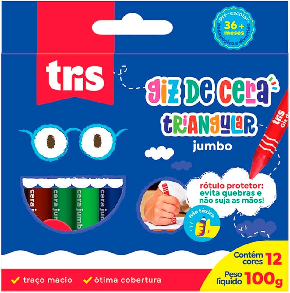 Giz De Cera Jumbo Triangular 12 Cores - Tris