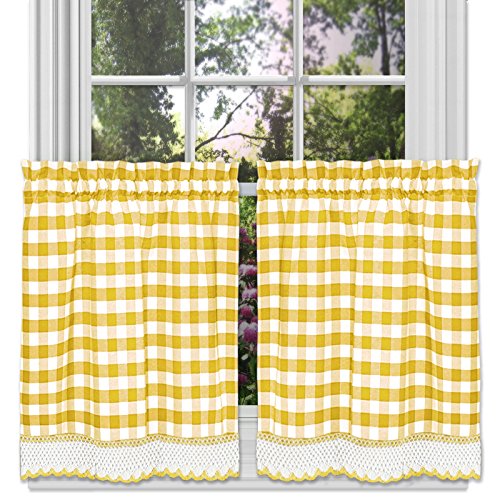 Woven-Trends-Farmhouse-Curtains-Kitchen-Dcor-Buffalo-Plaid-Valance-Classic-Country-Plaid-Gingham-Checkered-Design-Farmhouse-Dcor-Window-Curtain-Treatments-Yellow-36-Tier-Pair