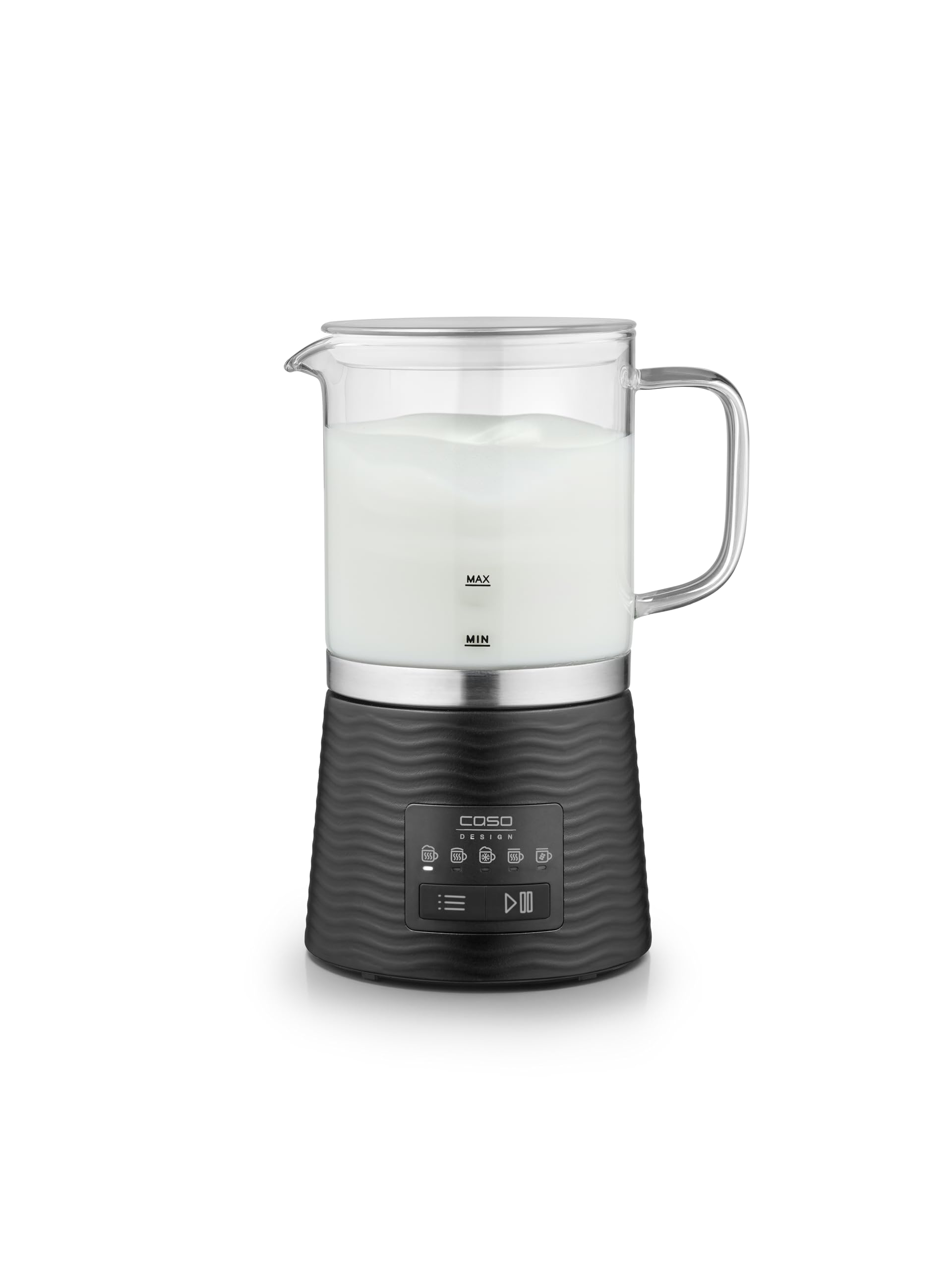 CASO CappuLatte - Espumador de leche eléctrico, espuma cremosa, espumador de leche caliente y frío, cacao, chocolate caliente, recipiente de vidrio extraíble, apto para lavavajillas, 5 funciones