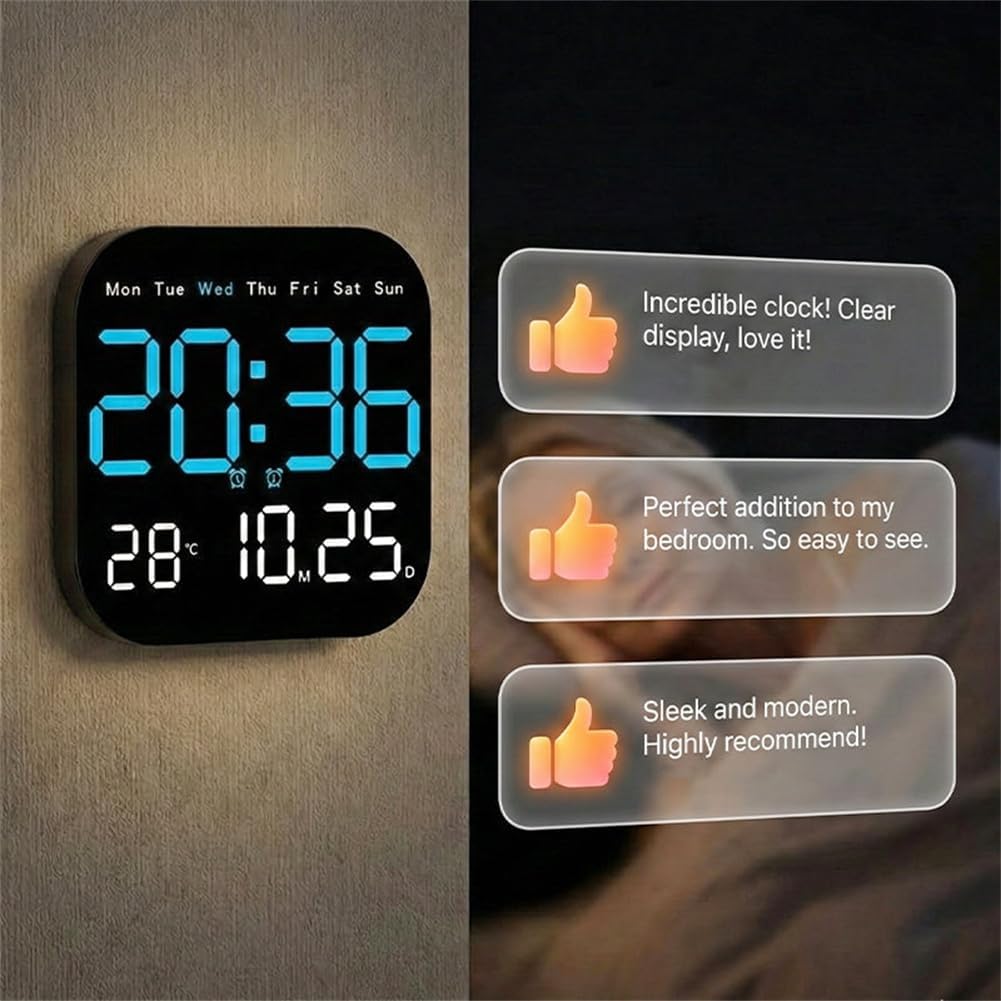 Multifunctional Digital Alarm Clock for Home/Office,LED Large Display Smart