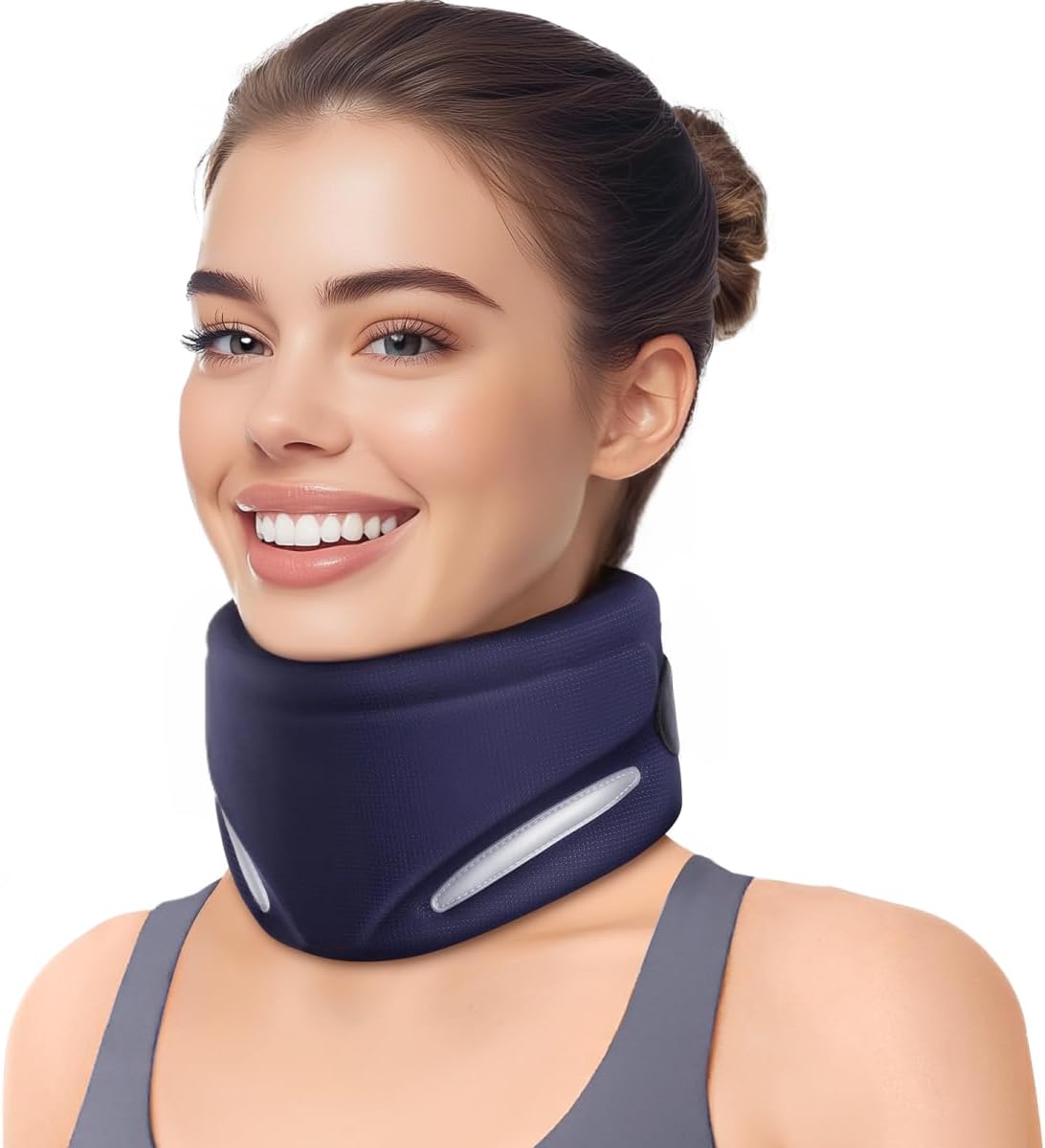 Ergonomic V-shaped Neck Brace for Neck Pain and Support, Throat-friendly Soft Cervical Collar with Dual Memory Foam for Comfort and Cervical Spine Pressure Relief, Vertebrae Stability (11.8" - 18.5")