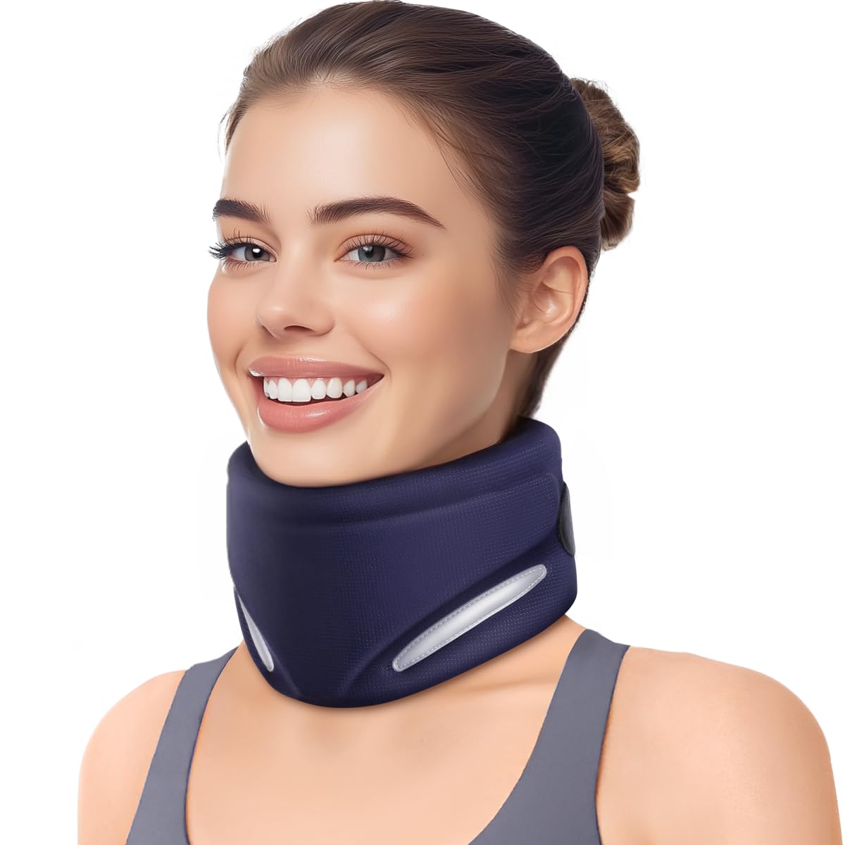 Ergonomic Neck Brace for Neck Pain and Support, Throat-Friendly V-Shape Cervical Collar with Dual Memory Foam for Comfort and Cervical Spine Pressure Relief, Vertebrae Stability (14.0" - 16.5")