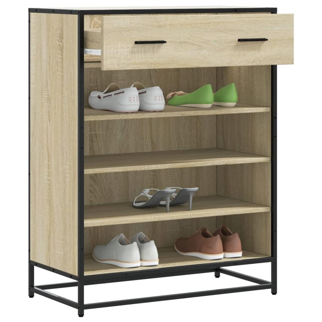 Szafka na buty dąb Sonoma metal 75 x 38 x 97,5 cm z 4 półkami i szufladą, zajmuje mało miejsca do korytarza, korytarza, sypialni, garderoby, zamknięta półka na buty