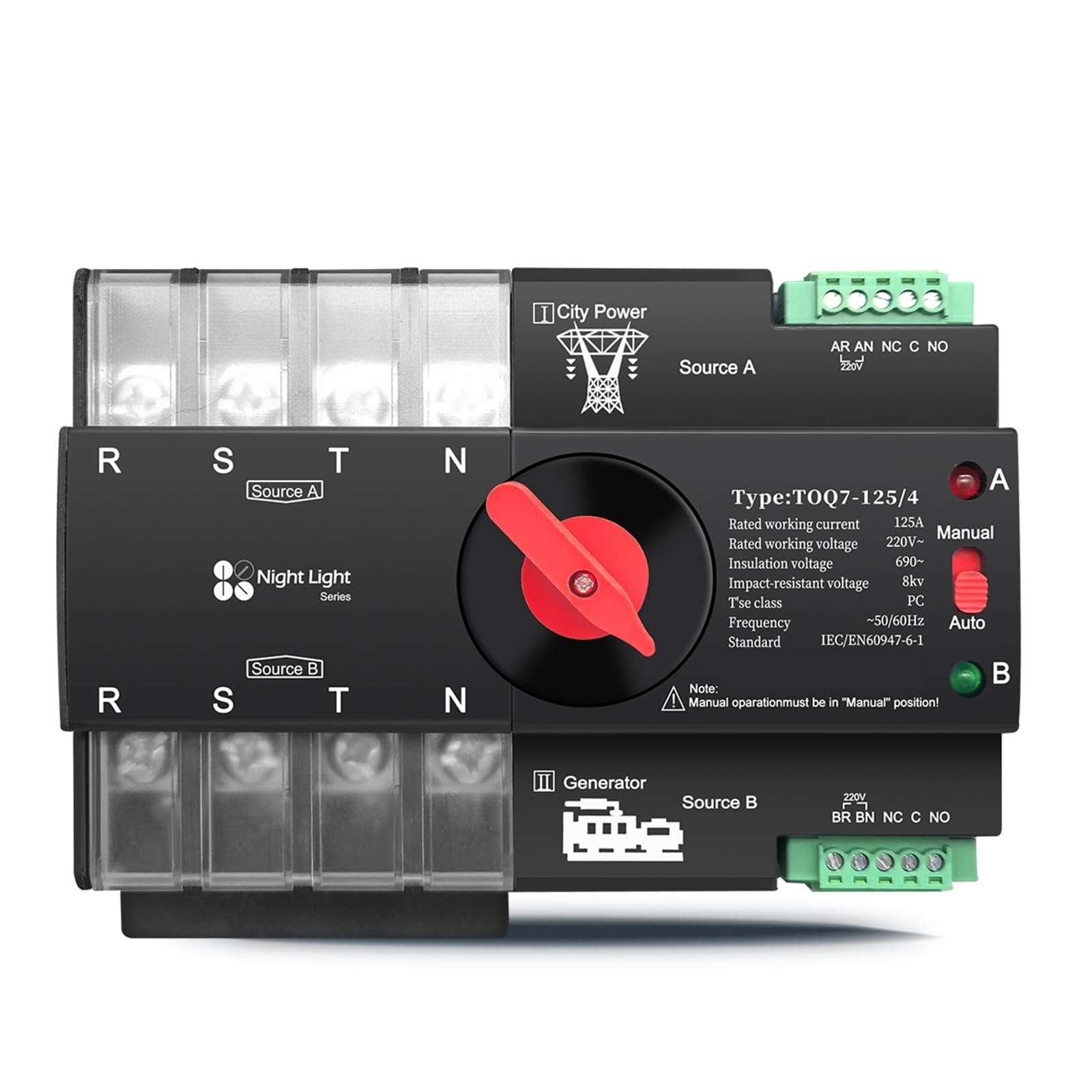 Interruptor selector eléctrico de transferencia automática trifásico ATS 4P 63A 100A 125A 220V 230V doble potencia ininterrumpida (1 unidad)(100A)