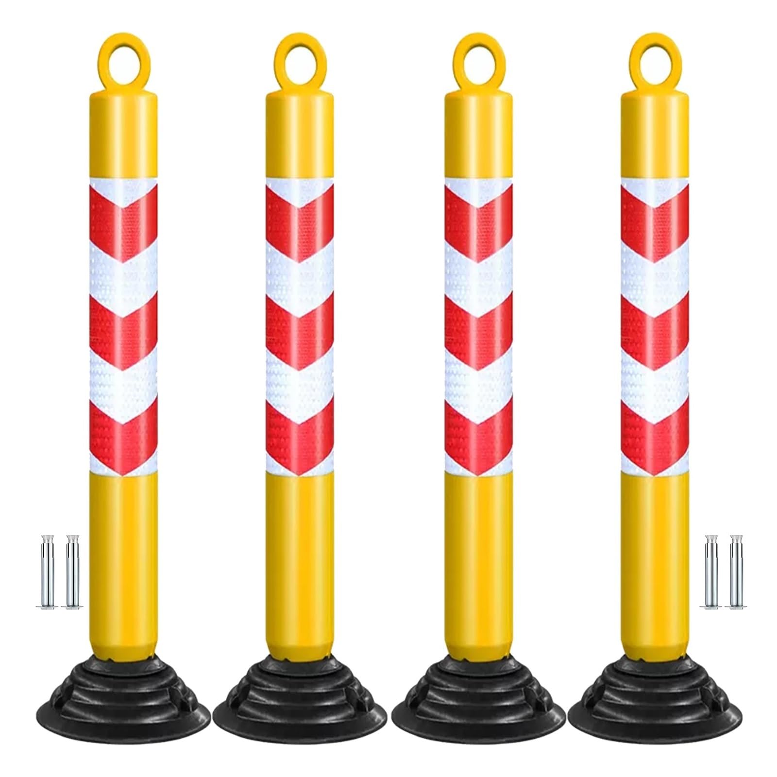 Poteaux de stationnement, Lot de 12 cônes de signalisation avec Base en Caoutchouc Amovible, poteaux de sécurité réfléchissants Portables pour Garage, Chantier et Usage résidentiel, poteaux