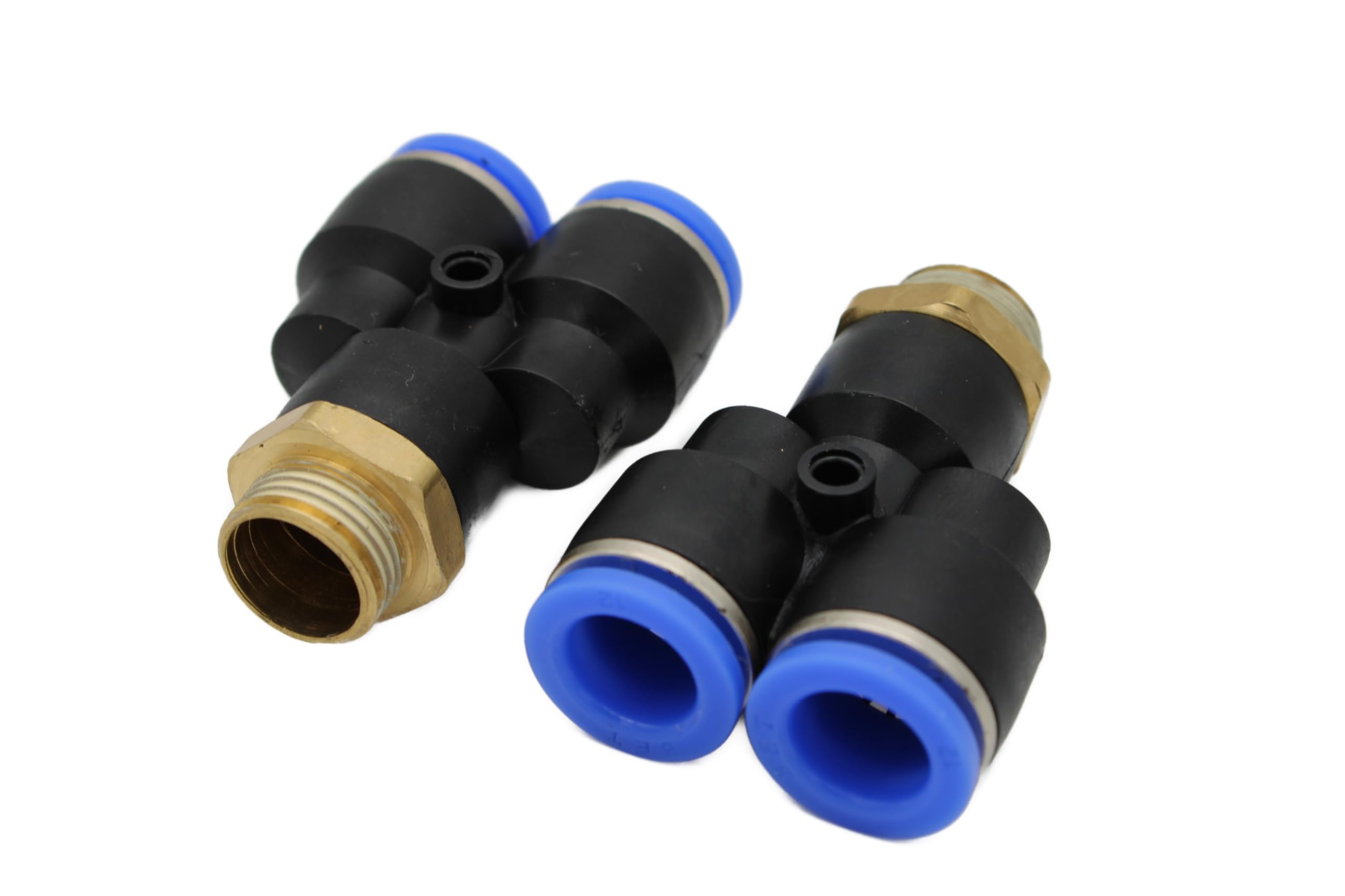 Pneumatic Y-multiple screw connection 3/8" - 12 mm IQS Y-connector Tee compressed air, Black/Blue, 3/8" - 12mm
