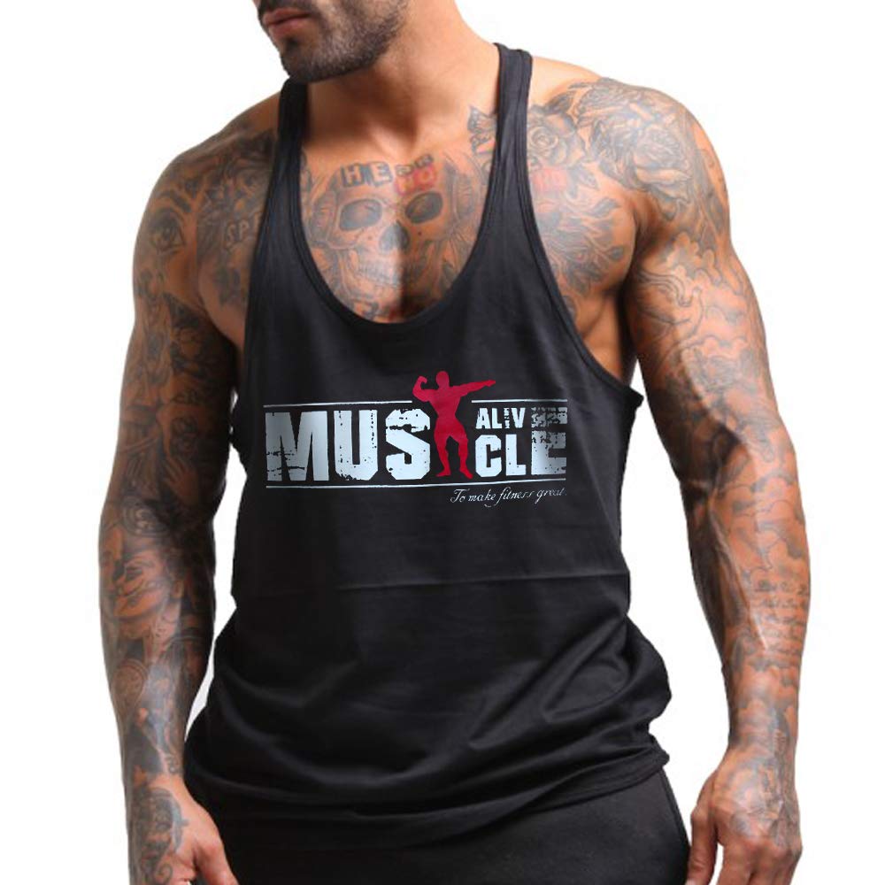 Muscle Alive Hombres Culturismo Camiseta sin Mangas Larguero Gimnasio Ejercicio Aptitud Chaleco Algodón